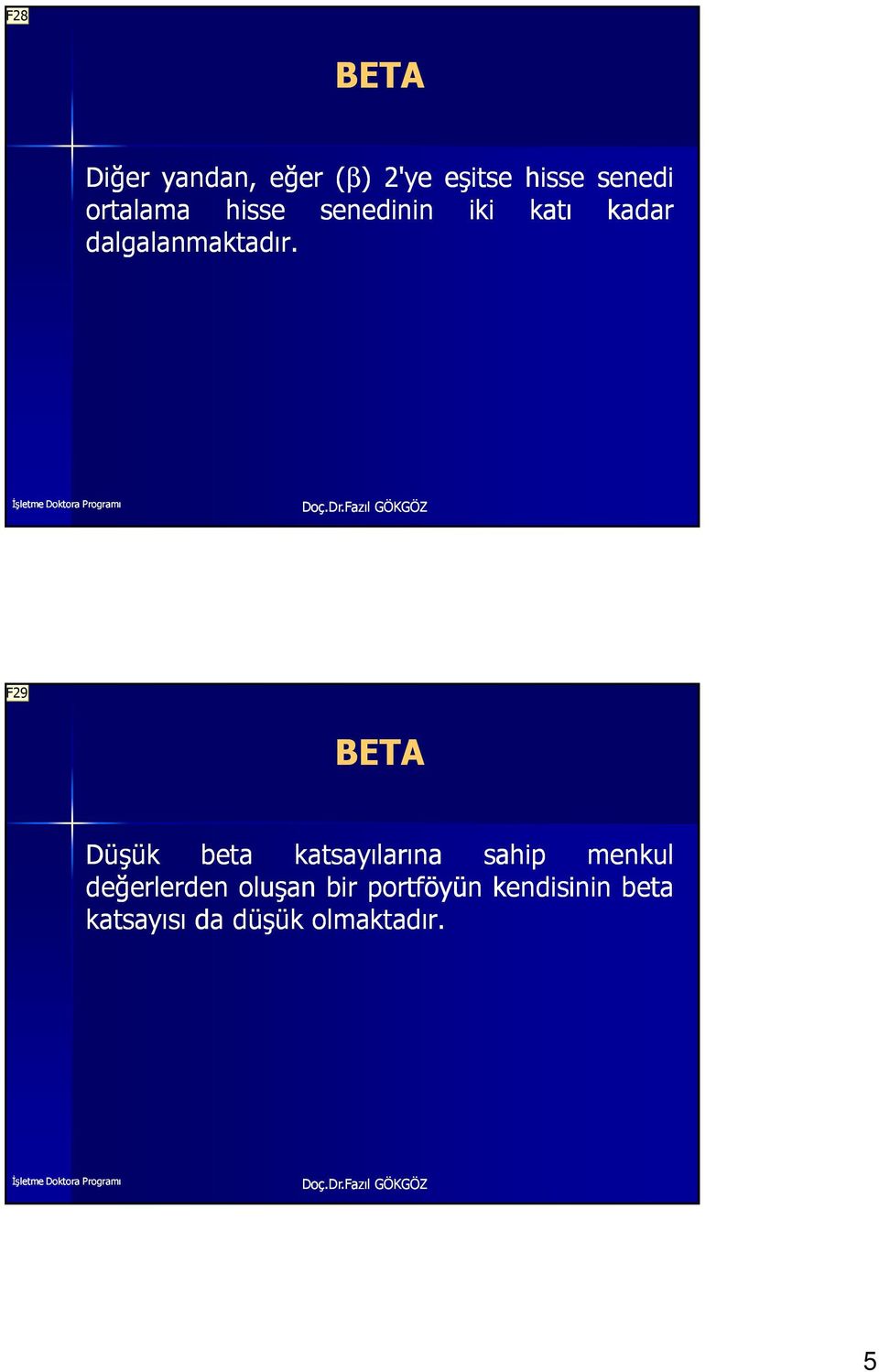 F29 BETA Düşük beta katsayılarına sahip menkul değerlerden