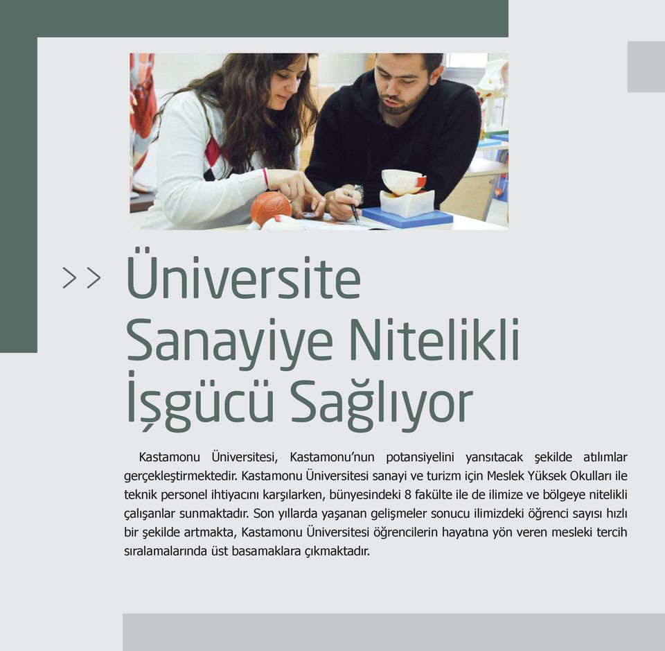 Kastamonu Üniversitesi sanayi ve turizm için Meslek Yüksek Okulları ile teknik personel ihtiyacını karşılarken, bünyesindeki 8 fakülte ile