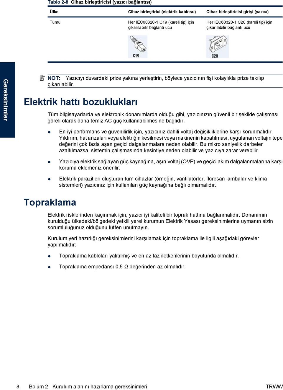 Elektrik hattı bozuklukları Tüm bilgisayarlarda ve elektronik donanımlarda olduğu gibi, yazıcınızın güvenli bir şekilde çalışması göreli olarak daha temiz AC güç kullanılabilmesine bağlıdır.