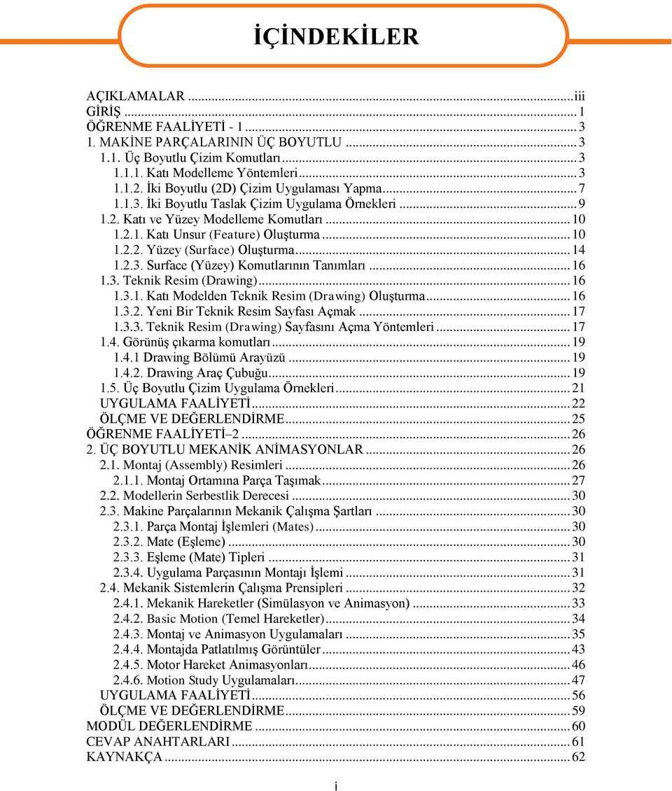 .. 14 1.2.3. Surface (Yüzey) Komutlarının Tanımları... 16 1.3. Teknik Resim (Drawing)... 16 1.3.1. Katı Modelden Teknik Resim (Drawing) Oluşturma... 16 1.3.2. Yeni Bir Teknik Resim Sayfası Açmak.