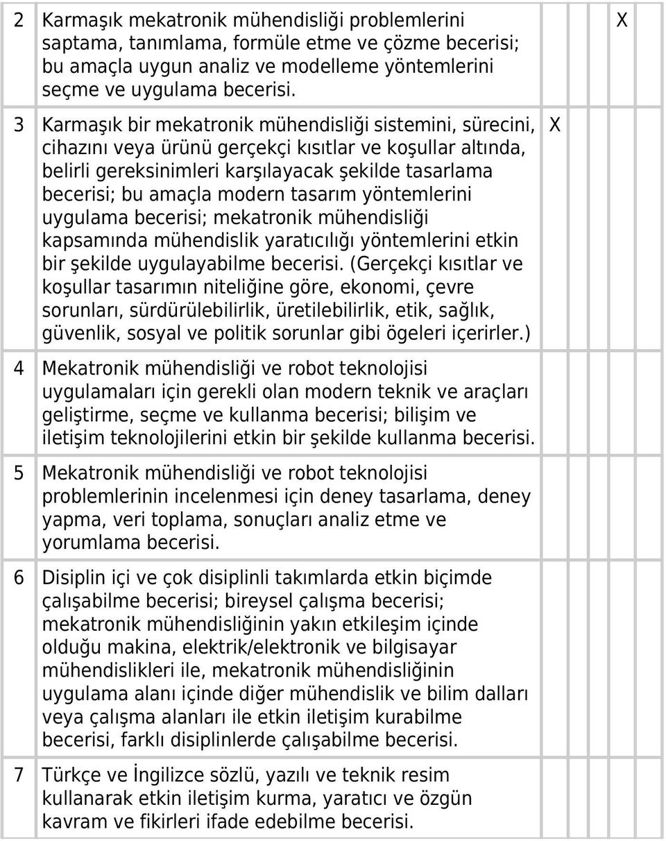 tasarım yöntemlerini uygulama becerisi; mekatronik mühendisliği kapsamında mühendislik yaratıcılığı yöntemlerini etkin bir şekilde uygulayabilme becerisi.