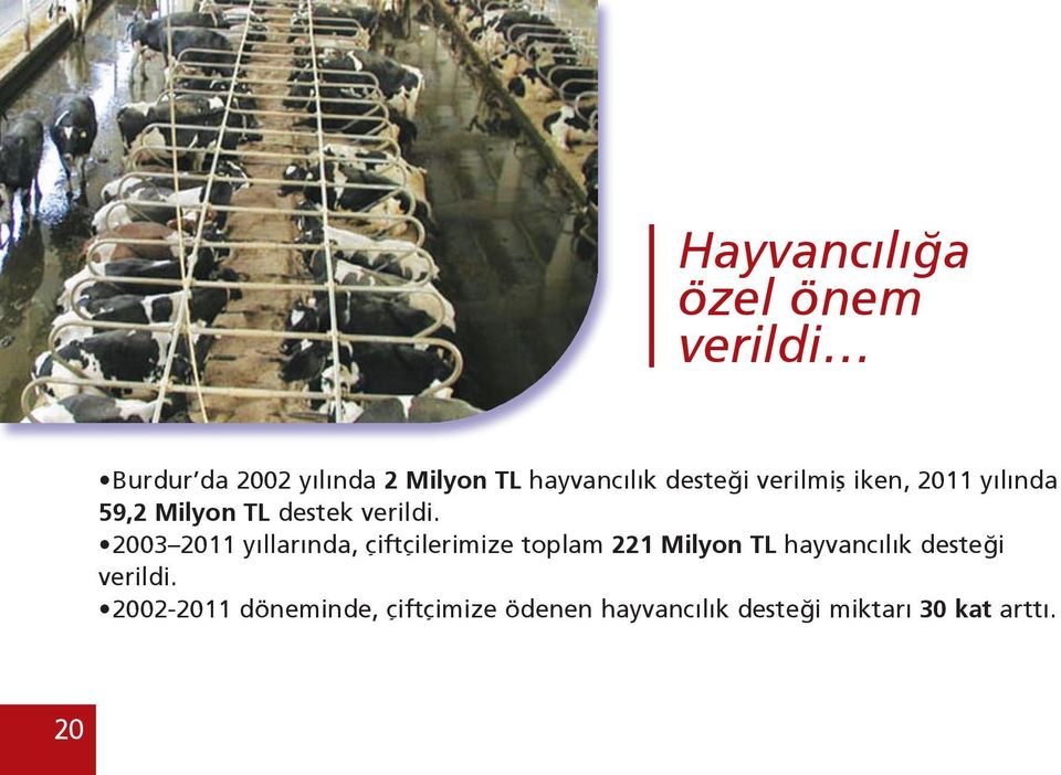 2003 2011 yıllarında, çiftçilerimize toplam 221 Milyon TL hayvancılık desteği