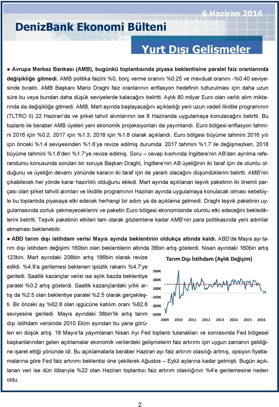 AMB Başkanı Mario Draghi faiz oranlarının enflasyon hedefinin tutturulması için daha uzun süre bu veya bundan daha düşük seviyelerde kalacağını belirtti.