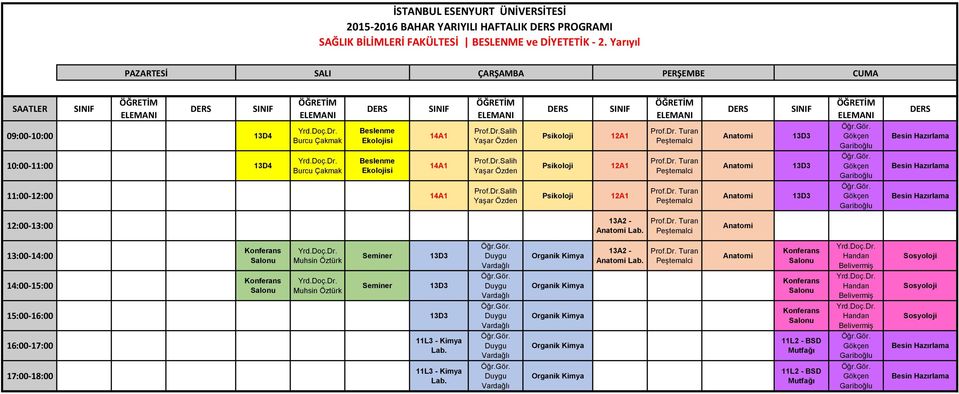 Besin Hazırlama Besin Hazırlama Besin Hazırlama 13A2-14:00-15:00 15:00-16:00 16:00-17:00 11L3 - Kimya 11L3 - Kimya Organik