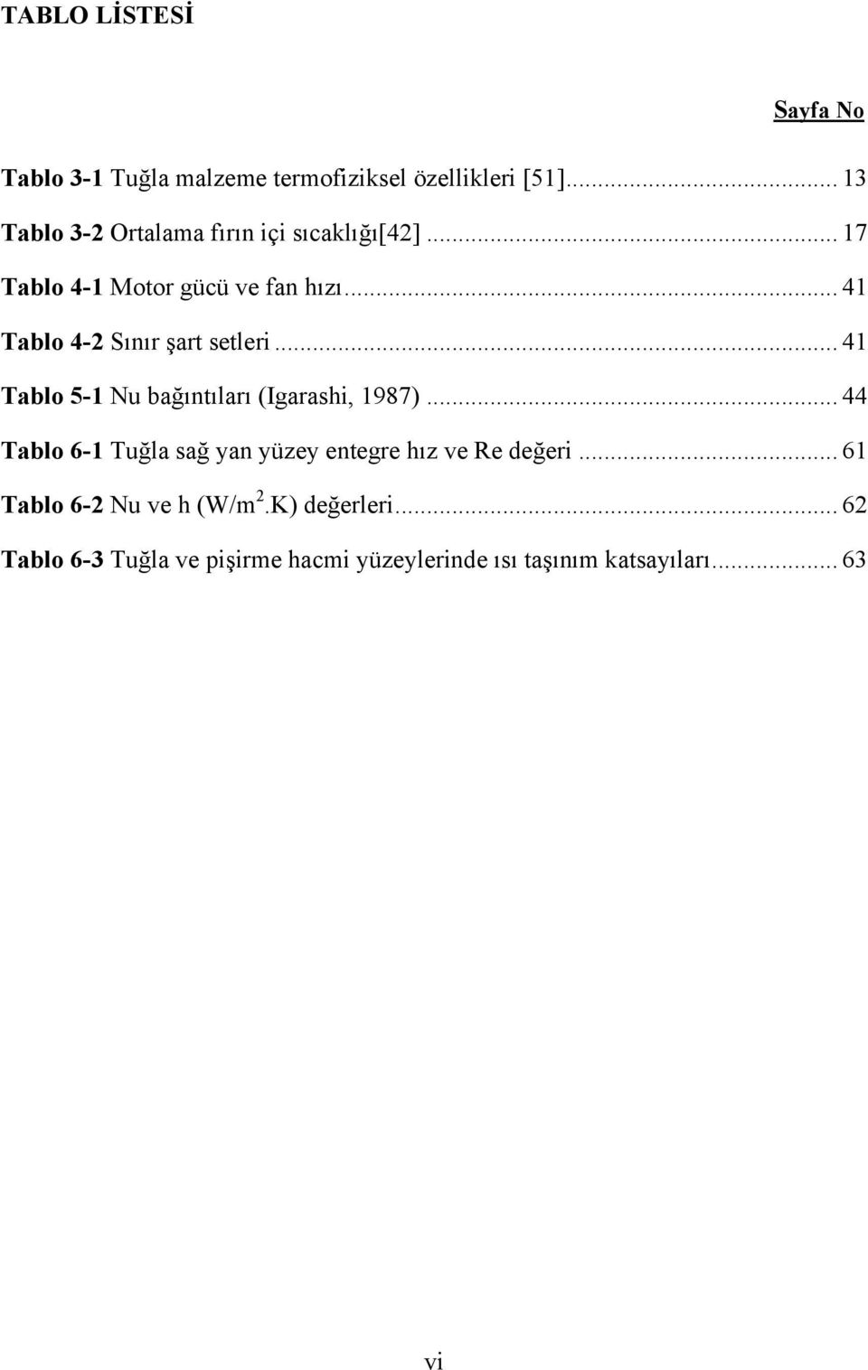 .. 41 Tablo 4-2 Sınır şart setler... 41 Tablo 5-1 Nu bağıntıları (Igarash, 1987).