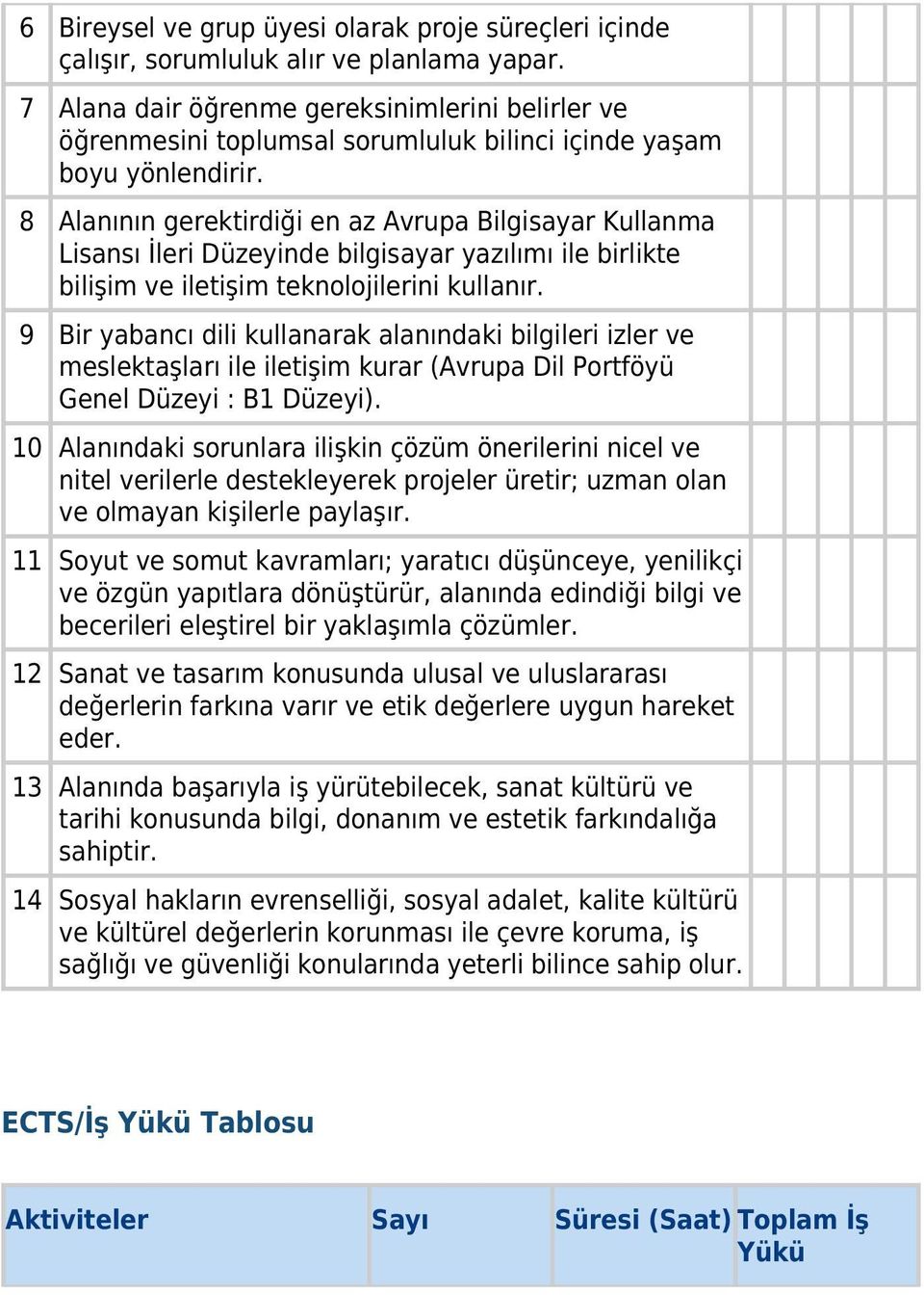 8 Alanının gerektirdiği en az Avrupa Bilgisayar Kullanma Lisansı İleri Düzeyinde bilgisayar yazılımı ile birlikte bilişim ve iletişim teknolojilerini kullanır.