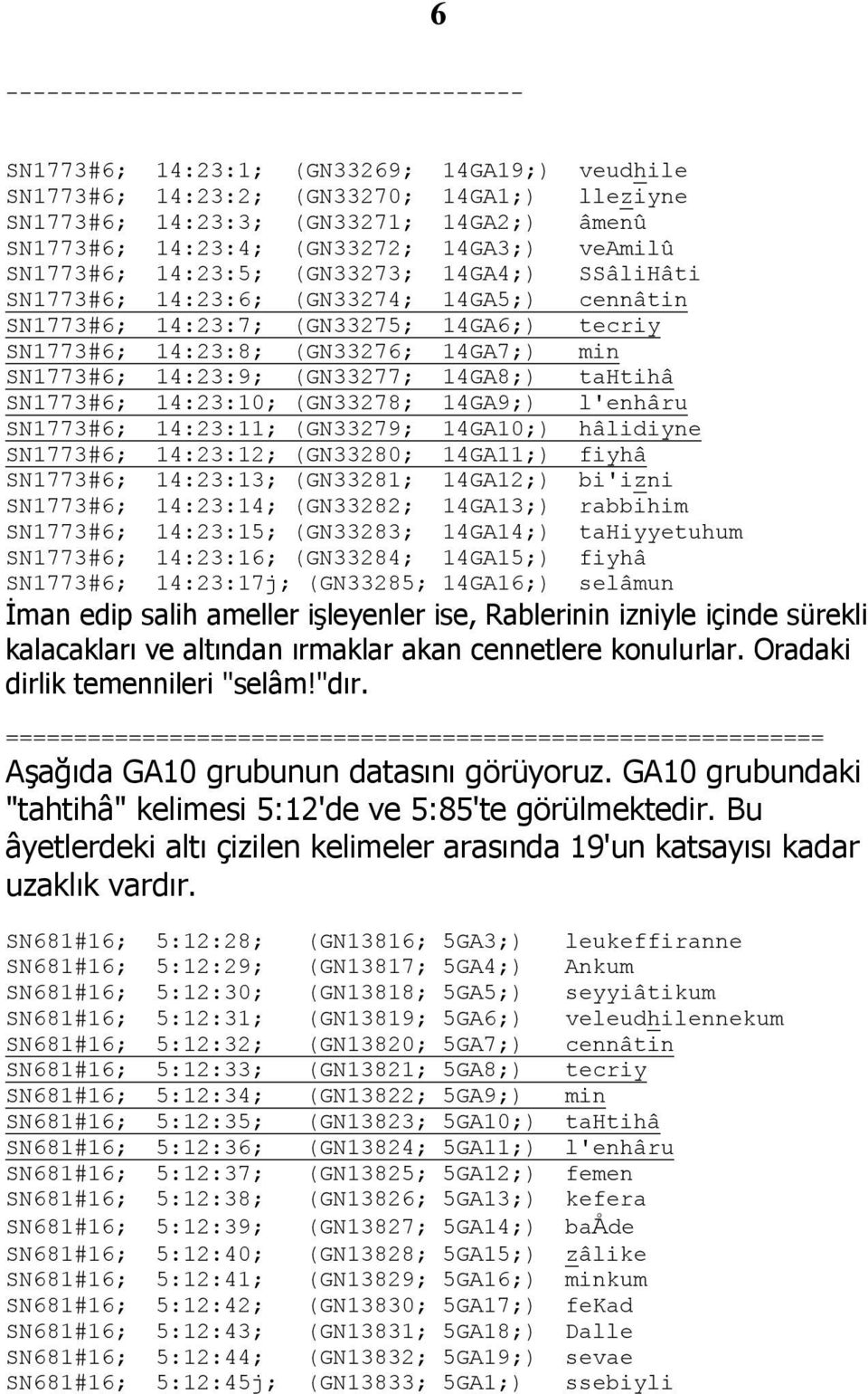 min SN1773#6; 14:23:9; (GN33277; 14GA8;) tahtihâ SN1773#6; 14:23:10; (GN33278; 14GA9;) l'enhâru SN1773#6; 14:23:11; (GN33279; 14GA10;) hâlidiyne SN1773#6; 14:23:12; (GN33280; 14GA11;) fiyhâ SN1773#6;