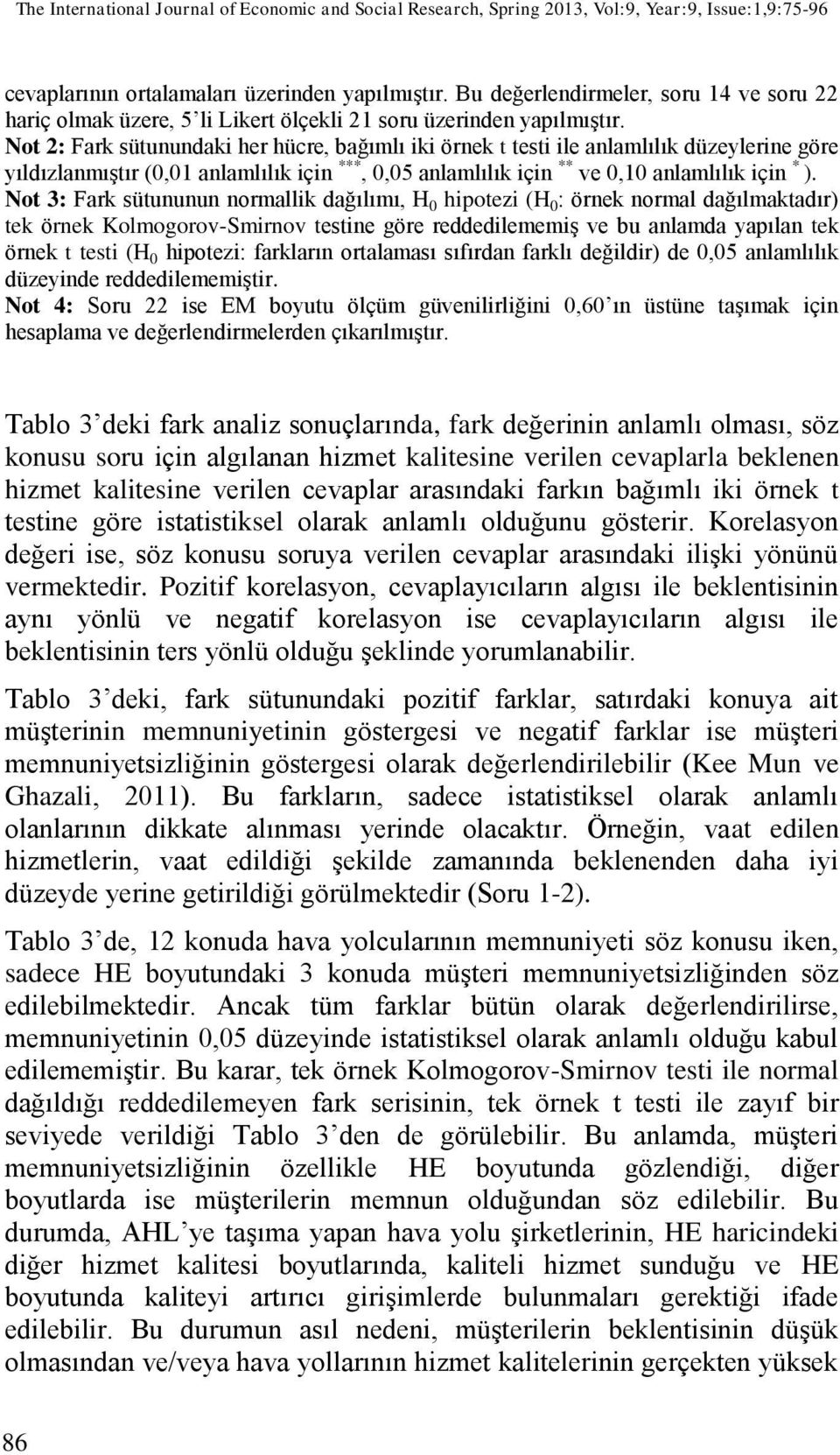 Not 2: Fark sütunundaki her hücre, bağımlı iki örnek t testi ile anlamlılık düzeylerine göre yıldızlanmıştır (0,01 anlamlılık için ***, 0,05 anlamlılık için ** ve 0,10 anlamlılık için * ).