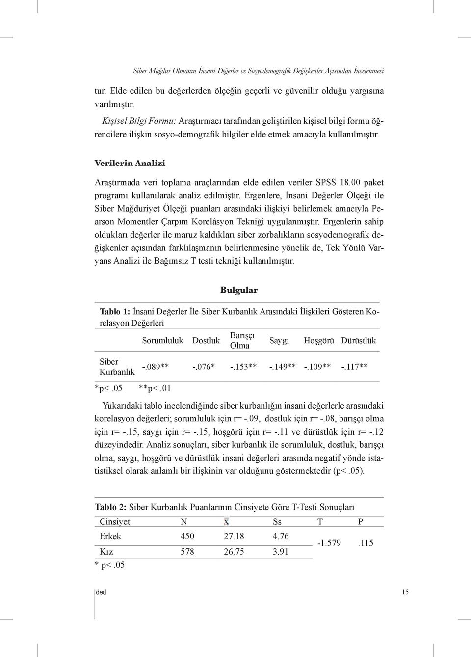 Verilerin Analizi Araştırmada veri toplama araçlarından elde edilen veriler SPSS 8.00 paket programı kullanılarak analiz edilmiştir.