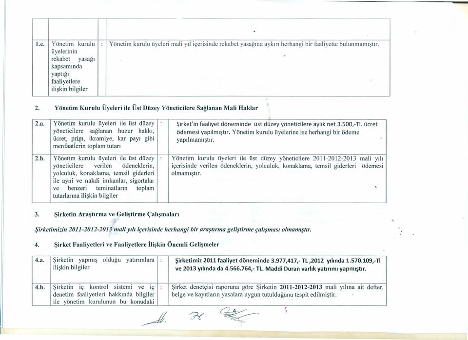 yapılmıştır Yönetm kurulu üyelerne se herhang br ödeme ücret, pr, kramye, kar payı gb yapılmamıştır menfaatiern toplam tutarı 2b Yönetm kurulu üyeler le üst düzey Yönetm kurulu üyeler le üst düzey