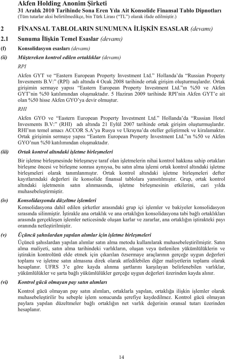 Investment Ltd. Hollanda da Russian Property Invesments B.V: (RPI) adı altında 4 Ocak 2008 tarihinde ortak girişim oluşturmuşlardır.