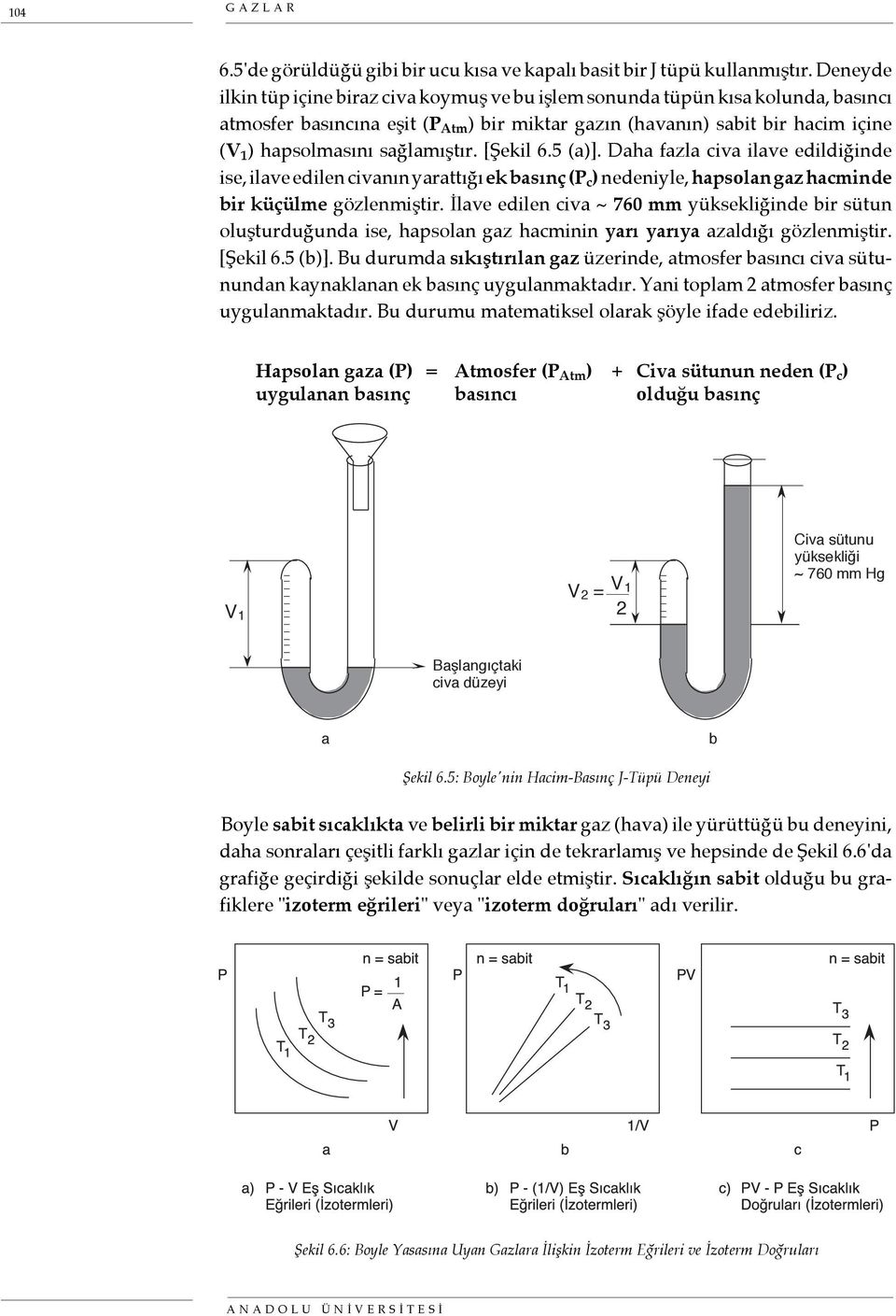 sağlamıştır. [Şekil 6.5 (a)]. Daha fazla civa ilave edildiğinde ise, ilave edilen civanın yarattığı ek basınç (P c ) nedeniyle, hapsolan gaz hacminde bir küçülme gözlenmiştir.