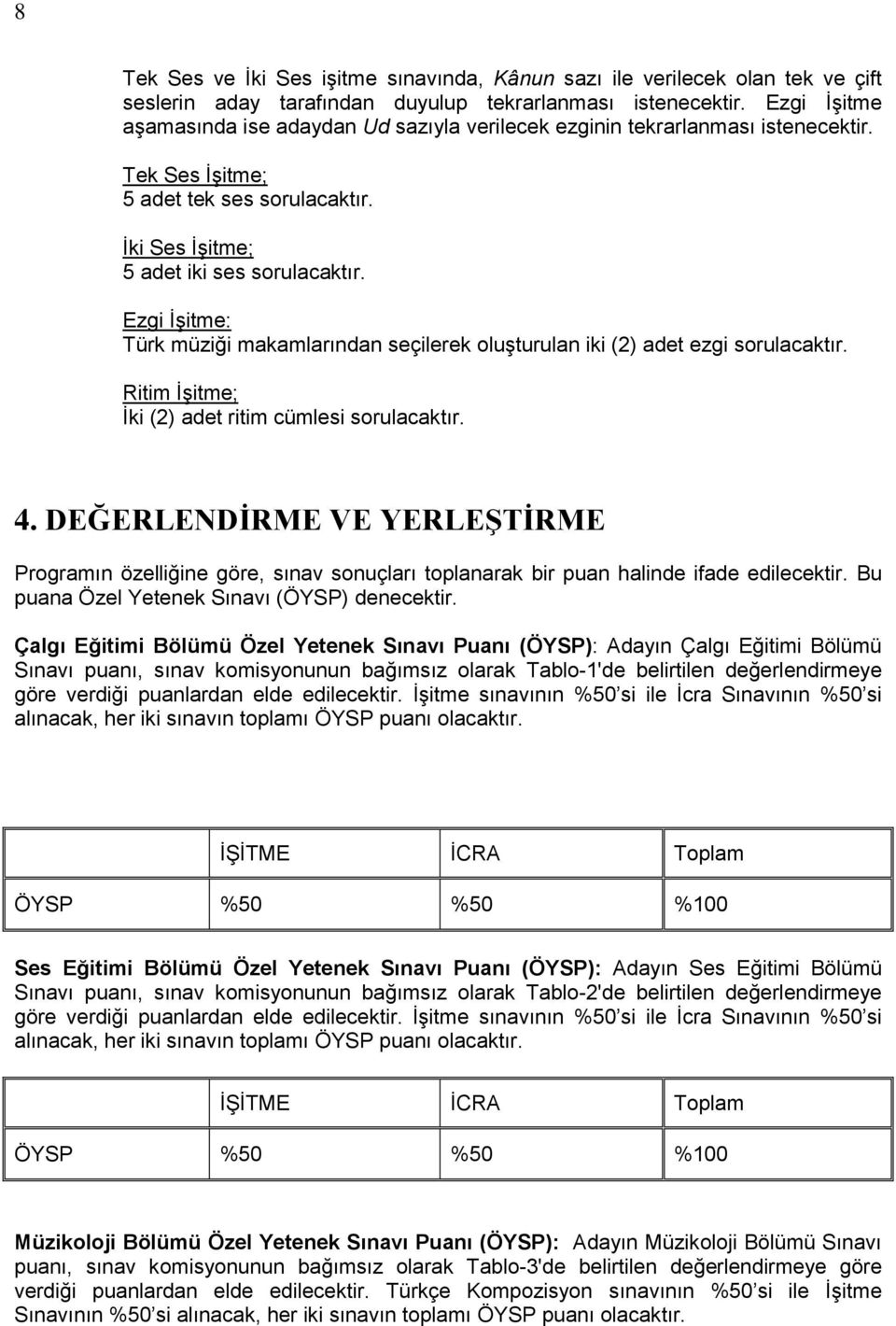 Ezgi İşitme: Türk müziği makamlarından seçilerek oluşturulan iki (2) adet ezgi sorulacaktır. Ritim İşitme; İki (2) adet ritim cümlesi sorulacaktır. 4.