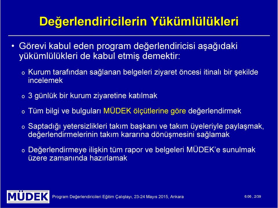 göre değerlendirmek o Saptadığı yetersizlikleri takım başkanı ve takım üyeleriyle paylaşmak, değerlendirmelerinin takım kararına dönüşmesini sağlamak o