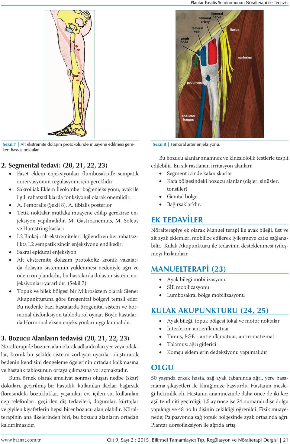 Sakroiliak Eklem İleolomber bağ enjeksiyonu; ayak ile ilgili rahatsızlıklarda fonksiyonel olarak önemlidir. A. Femoralis (Şekil 8), A.