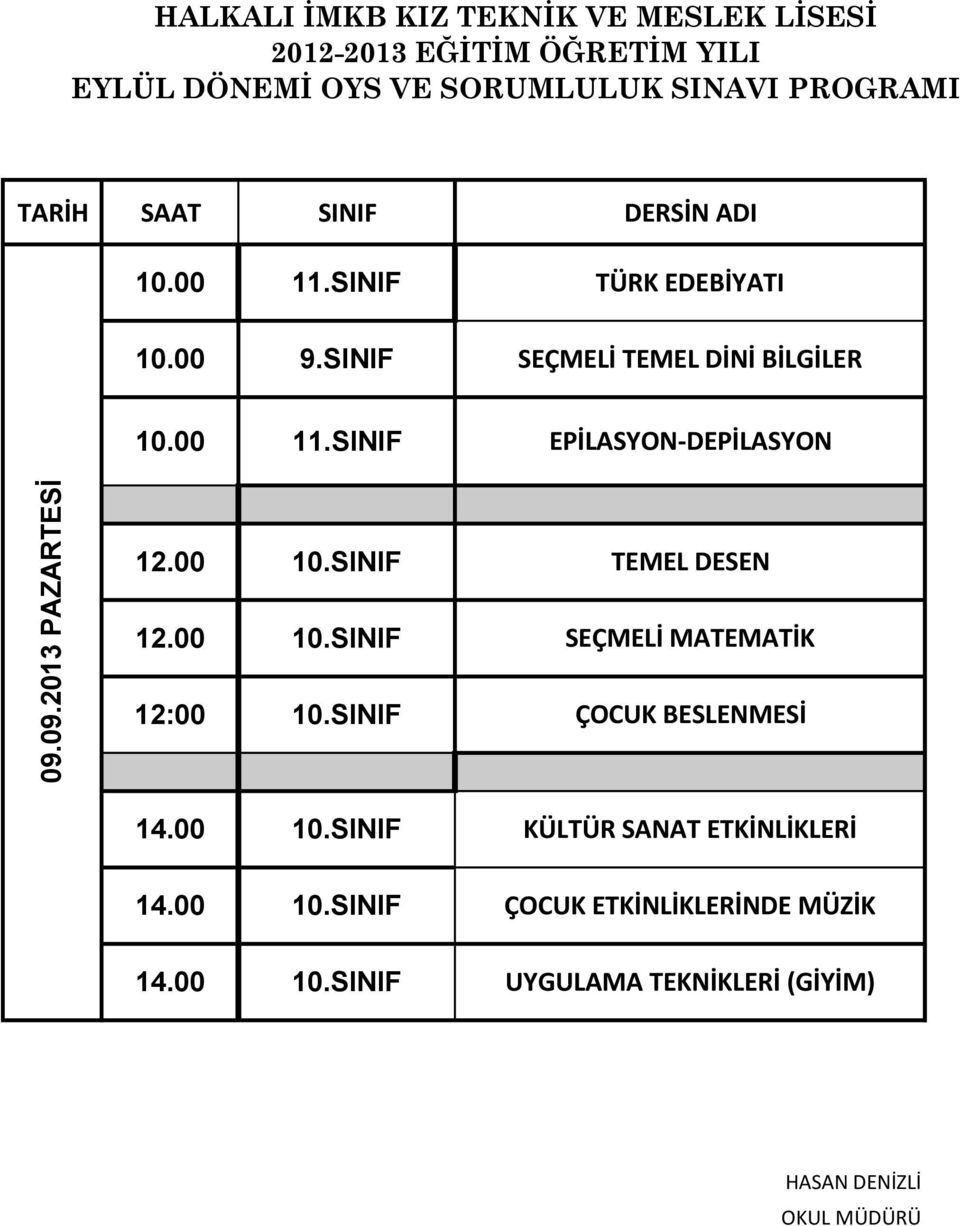 MATEMATİK 12:00 ÇOCUK BESLENMESİ KÜLTÜR SANAT