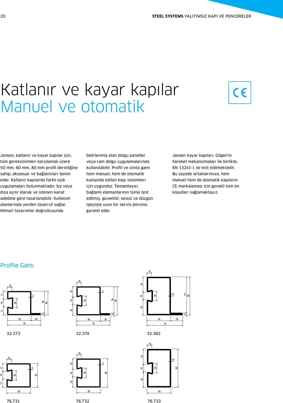 Kullanım alanlarında yerden tasarruf sağlar. Mimari tasarımlar doğrultusunda belirlenmiş olan dolgu paneller veya cam dolgu uygulamalarında kullanılabilir.