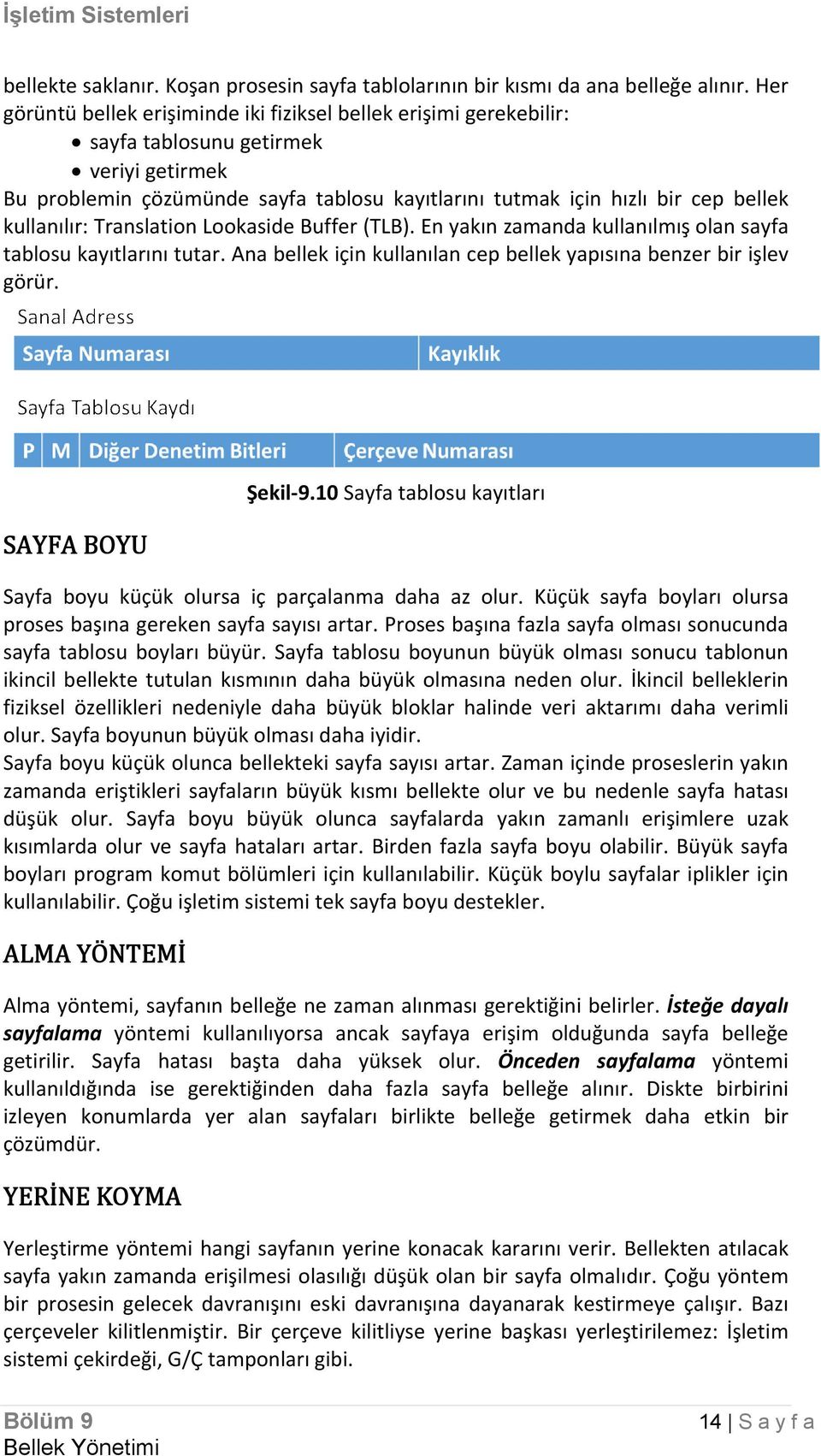 kullanılır: Translation Lookaside Buffer (TLB). En yakın zamanda kullanılmış olan sayfa tablosu kayıtlarını tutar. Ana bellek için kullanılan cep bellek yapısına benzer bir işlev görür.