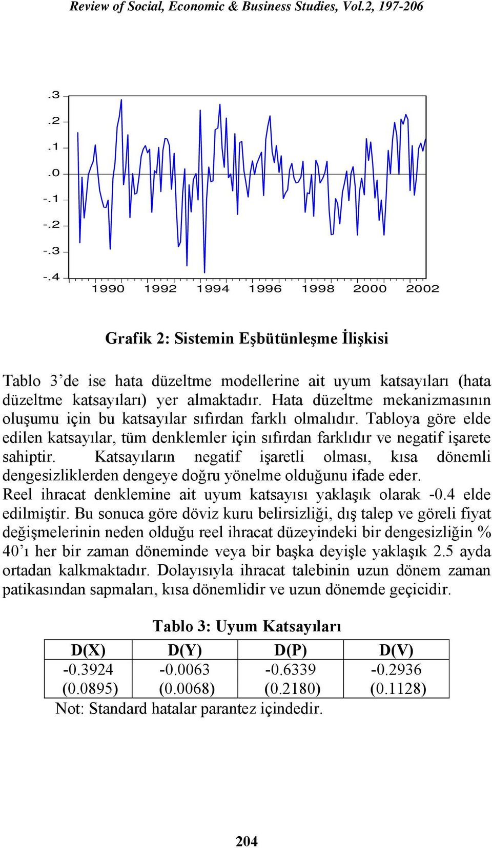 Hata düzeltme mekanizmasının oluşumu için bu katsayılar sıfırdan farklı olmalıdır. Tabloya göre elde edilen katsayılar, tüm denklemler için sıfırdan farklıdır ve negatif işarete sahiptir.