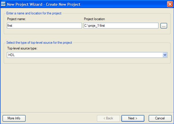 Şekil: Projeye İsim Verilmesi New Project Wizard Device Properties penceresinde aşağıdaki ayarlamaları