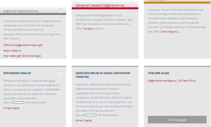İnovasyon değerlendirme raporunuzu IMP³rove sistemine giriş yaptığınızda yükleme alanından indirebilirsiniz Rapor talep