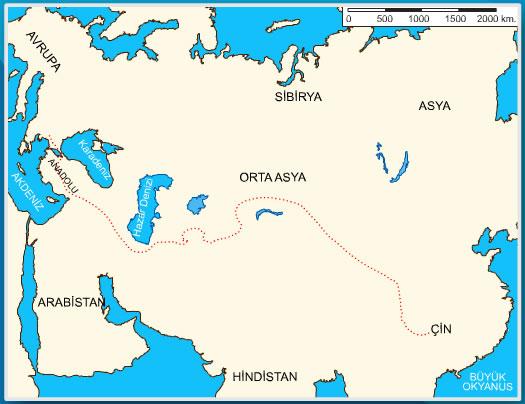 ÜNİTE 3 : İPEK YOLUNDA TÜRKLER İpek Yolu: Çin den başlayıp Kırgızistan, Özbekistan, Türkmenistan, İran üzerinden İstanbul kadar uzanan yola ipek yolu adını veriyoruz.