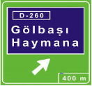 Kavşak İsim Levhaları: Otoyollarda yaklaşılmakta olan kavşağın adını ve numarasını bildirir. Kavşağa 2 km mesafe kala kullanılır.