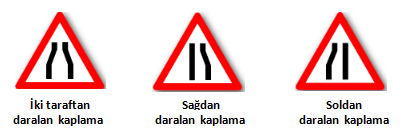 Devamlı veya geçici nedenlerle yol kaplamasının her iki taraftan veya sağdan - soldan önlem alınmaksızın yan yana geçemeyebilecekleri kesimleri belirtmek amacıyla kullanılır.