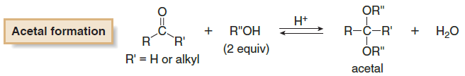 Alkollerin Additisyonu-Asetal Oluşumu Aldehitler ve ketonlar asetaller oluşturmak üzere iki eşdeğer alkol ile reaksiyona girer.