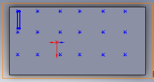 5-)Çizilen noktalardan biri seçilir ve çapı 10 mm olan bir sekizgen çizilir. 6-) Extruded Boss/Base çalıştırılır, çokgene 20 mm kalınlık verilir. 7-)Sketch Driven Pattern çalıştırılır.