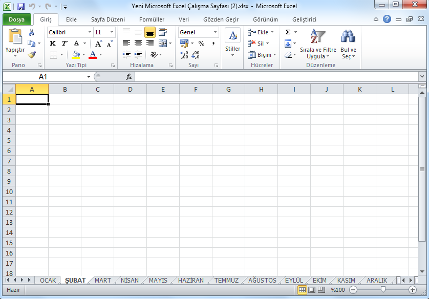 Sayfa Düzenleme Excel programında standart olarak bir çelışma kitabı 3 sayfadan oluşur. Ancak ihtiyaca göre çalışma kitabına yeni sayfalar eklenebilir.