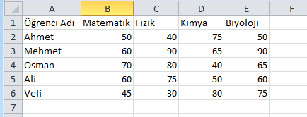 5. Resimde gösterilen Mehmet ile Osman isimleri arasına yeni bir isim eklemek için aşağıdakilerden hangisi kullanılmalıdır?