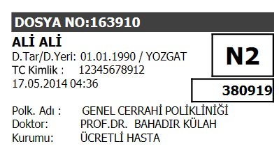 Resim 11. Poliklinik Kart Açma Gerekli bilgiler girildikten sonra MEDULA Provizyon AL (F7) butonuna tıklanarak provizyon alma işlemi gerçekleştirilir ve sistem bize hasta barkodu verecektir. Resim 12.