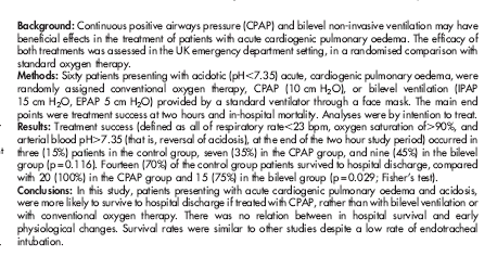 NIV özellikle CPAP Acil servislerde kardiyojenik pulmoner ödem tedavisinde güvenilir bir