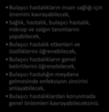 HEDEFLER İÇİNDEKİLER BULAŞICI HASTALIKLAR VE KORUNMA İLKELERİ Giriş Bazı Genel Tanımlar Hava Yolu ile Bulaşan Hastalıklar ve Korunma İlkeleri Ağız Yoluyla Bulaşan Hastalıklar ve Korunma İlkeleri