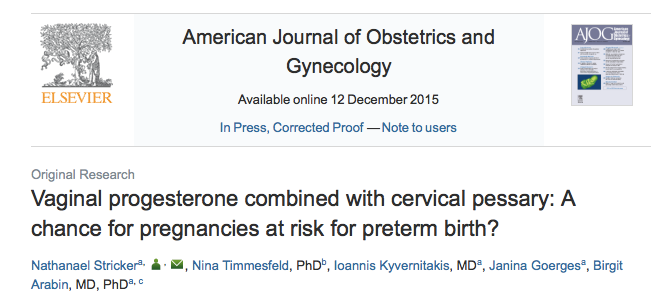 Conclusion In this cohort study, treatment of precocious cervical ripening with cervical pessary plus vaginal progesterone did not reduce the rates of preterm delivery at <28, <32, <34, or <37 weeks