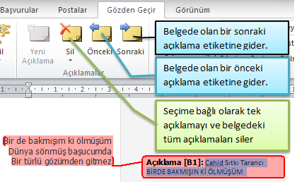 GÖZDEN GEÇİR/Açıklamalar Çalışma belgesinde verilere ayrı