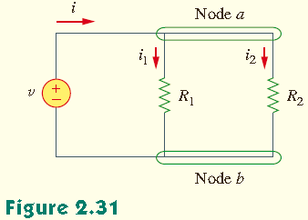 2.6 Paralel Dirençler ve Akım Bölme Şekil 2.31 deki a düğümüne giren toplam i akımı verildiğinde, i 1 ve i 2 nasıl elde edilir? Eşdeğer direncin aynı gerilime sahip olduğunu biliyoruz.