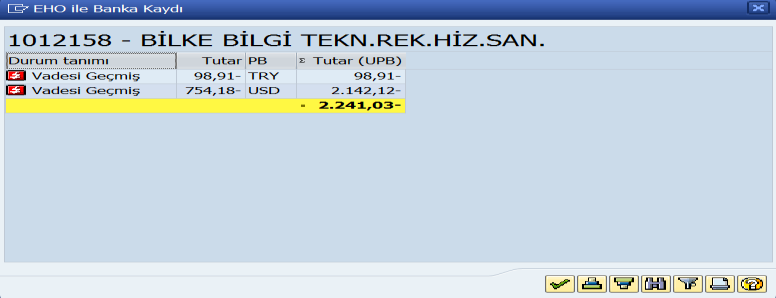 Eğer müşterinin çalıştığı para birimi TRY'den farklı bir para birimi ise ve müşterinin TRY'den farklı bir vadesi geçmiş borcu varsa, arbitraj satırı günün tarihindeki kurdan otomatik gelir, özel kur