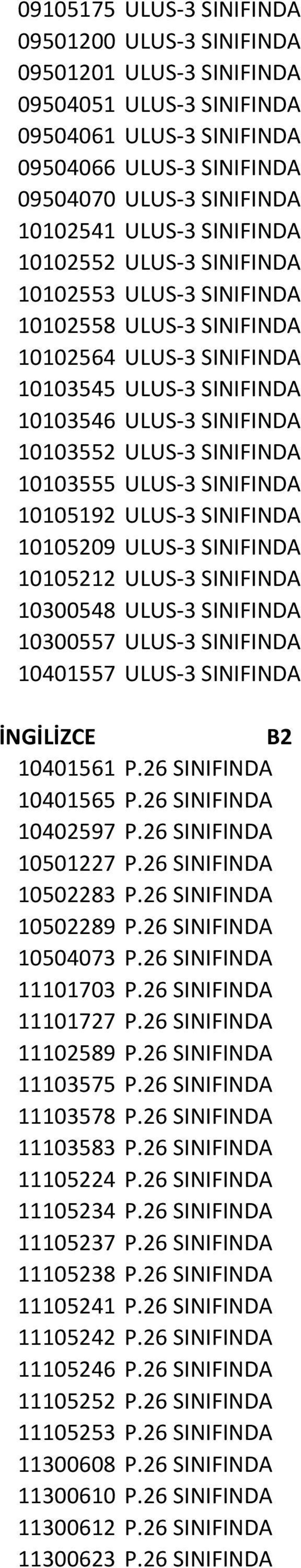 10103555 ULUS-3 SINIFINDA 10105192 ULUS-3 SINIFINDA 10105209 ULUS-3 SINIFINDA 10105212 ULUS-3 SINIFINDA 10300548 ULUS-3 SINIFINDA 10300557 ULUS-3 SINIFINDA 10401557 ULUS-3 SINIFINDA B2 10401561 P.