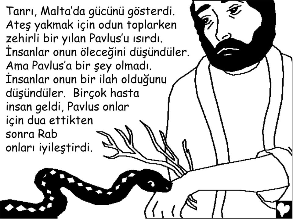 İnsanlar onun öleceğini düşündüler. Ama Pavlus a bir şey olmadõ.