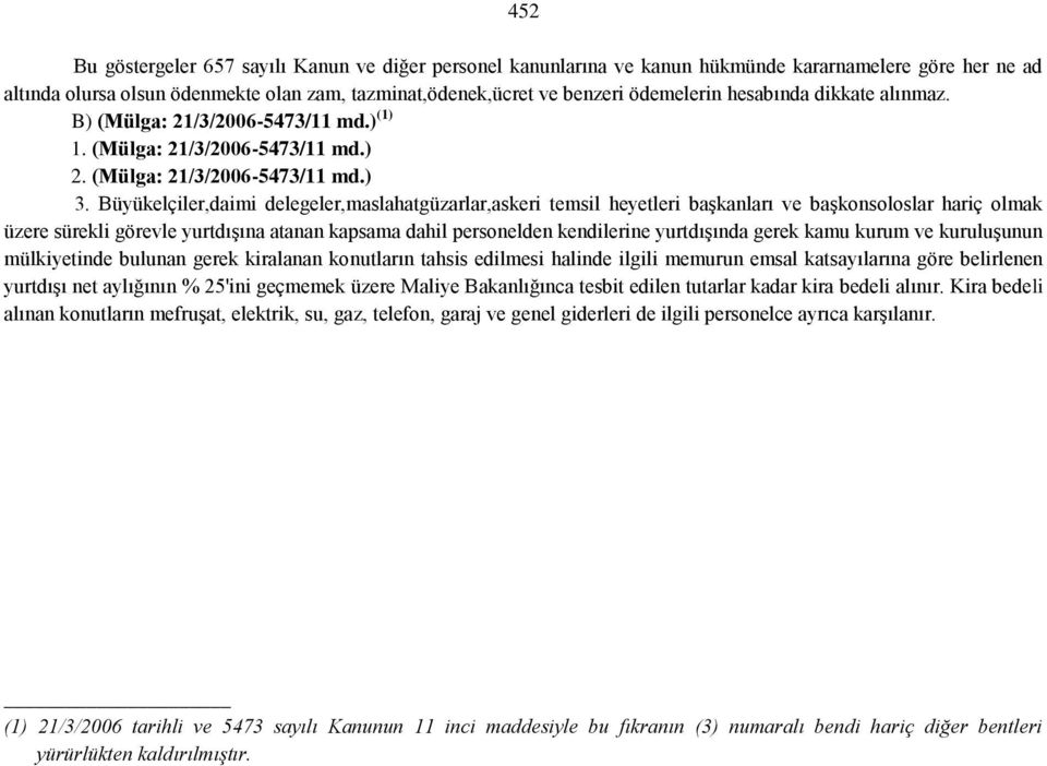 Büyükelçiler,daimi delegeler,maslahatgüzarlar,askeri temsil heyetleri başkanları ve başkonsoloslar hariç olmak üzere sürekli görevle yurtdışına atanan kapsama dahil personelden kendilerine