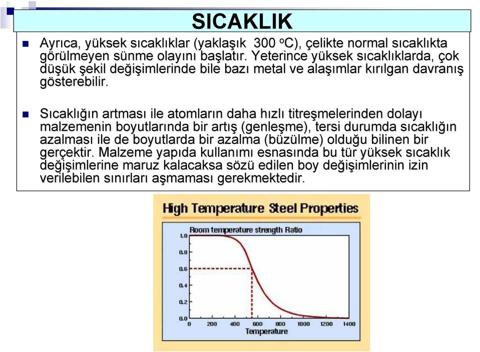 Sıcaklığın n artması ile atomların n daha hızlh zlı titreşmelerinden dolayı malzemenin boyutlarında bir artış (genleşme), tersi durumda sıcakls caklığın azalması ile de boyutlarda bir azalma