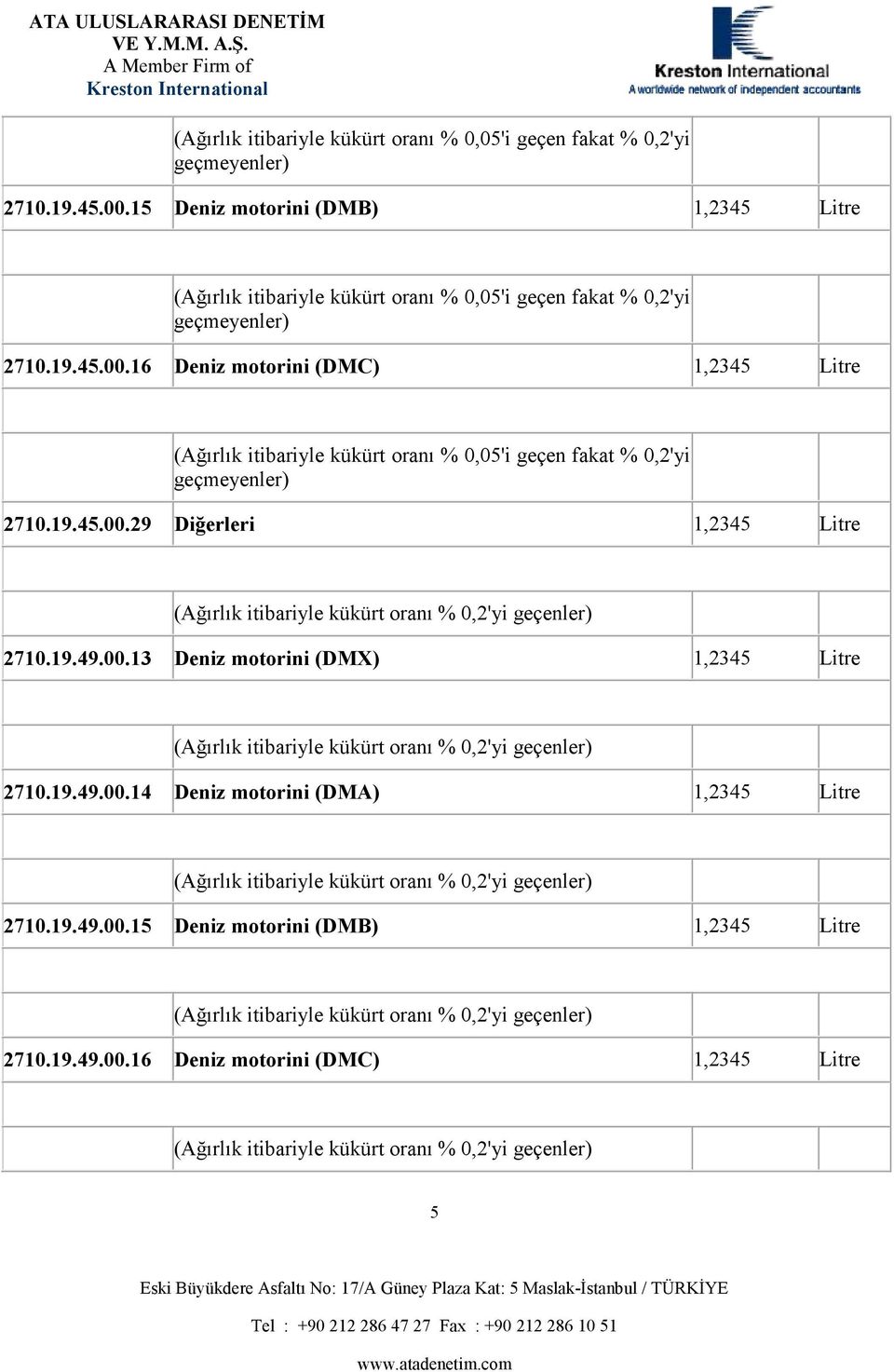 16 Deniz otorini (DMC) 1,2345 Litre (Ağırlık itibariyle kükürt oranı % 0,05'i geçen fakat % 0,2'yi geçeyenler) 2710.19.45.00.