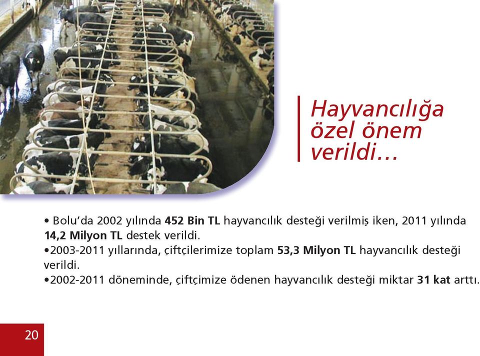 2003-2011 yıllarında, çiftçilerimize toplam 53,3 Milyon TL hayvancılık