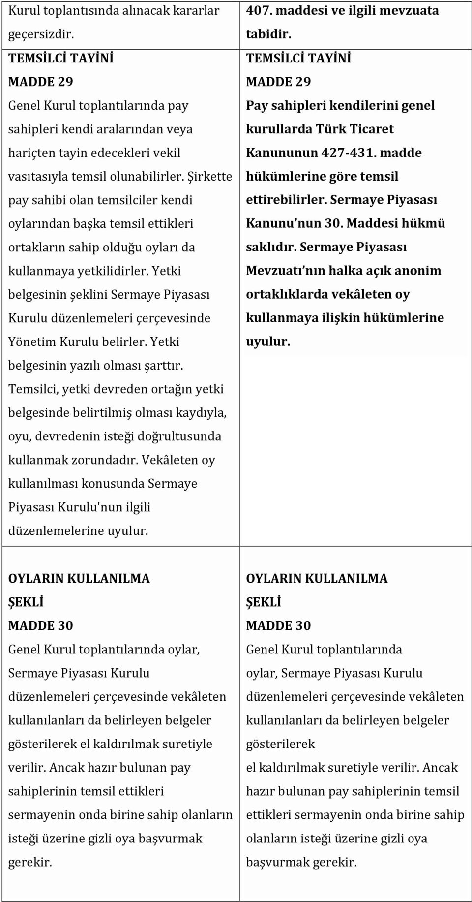 Şirkette pay sahibi olan temsilciler kendi oylarından başka temsil ettikleri ortakların sahip olduğu oyları da kullanmaya yetkilidirler.