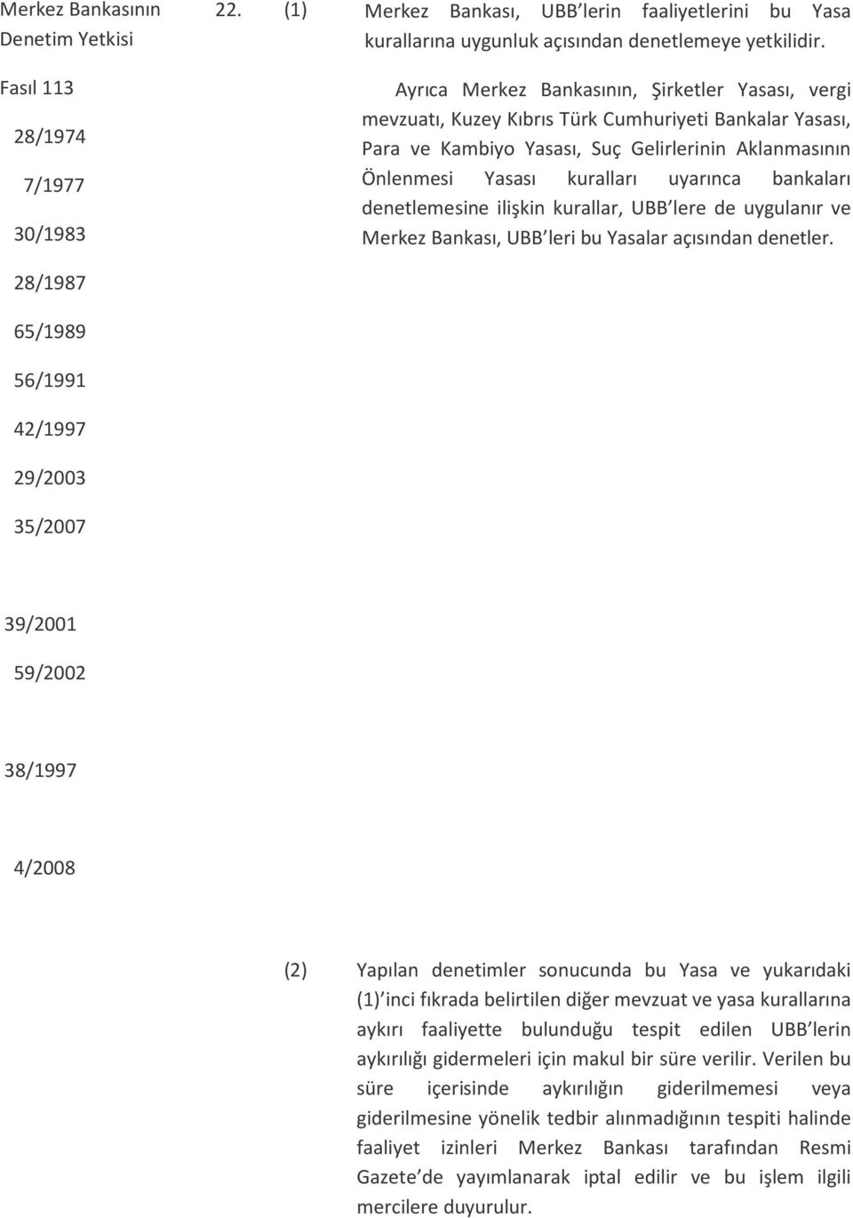 bankaları denetlemesine ilişkin kurallar, UBB lere de uygulanır ve Merkez Bankası, UBB leri bu Yasalar açısından denetler.