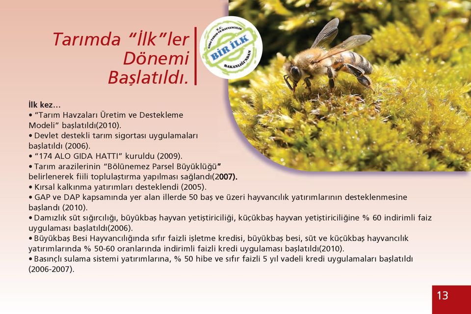 GAP ve DAP kapsamında yer alan illerde 50 baş ve üzeri hayvancılık yatırımlarının desteklenmesine başlandı (2010).