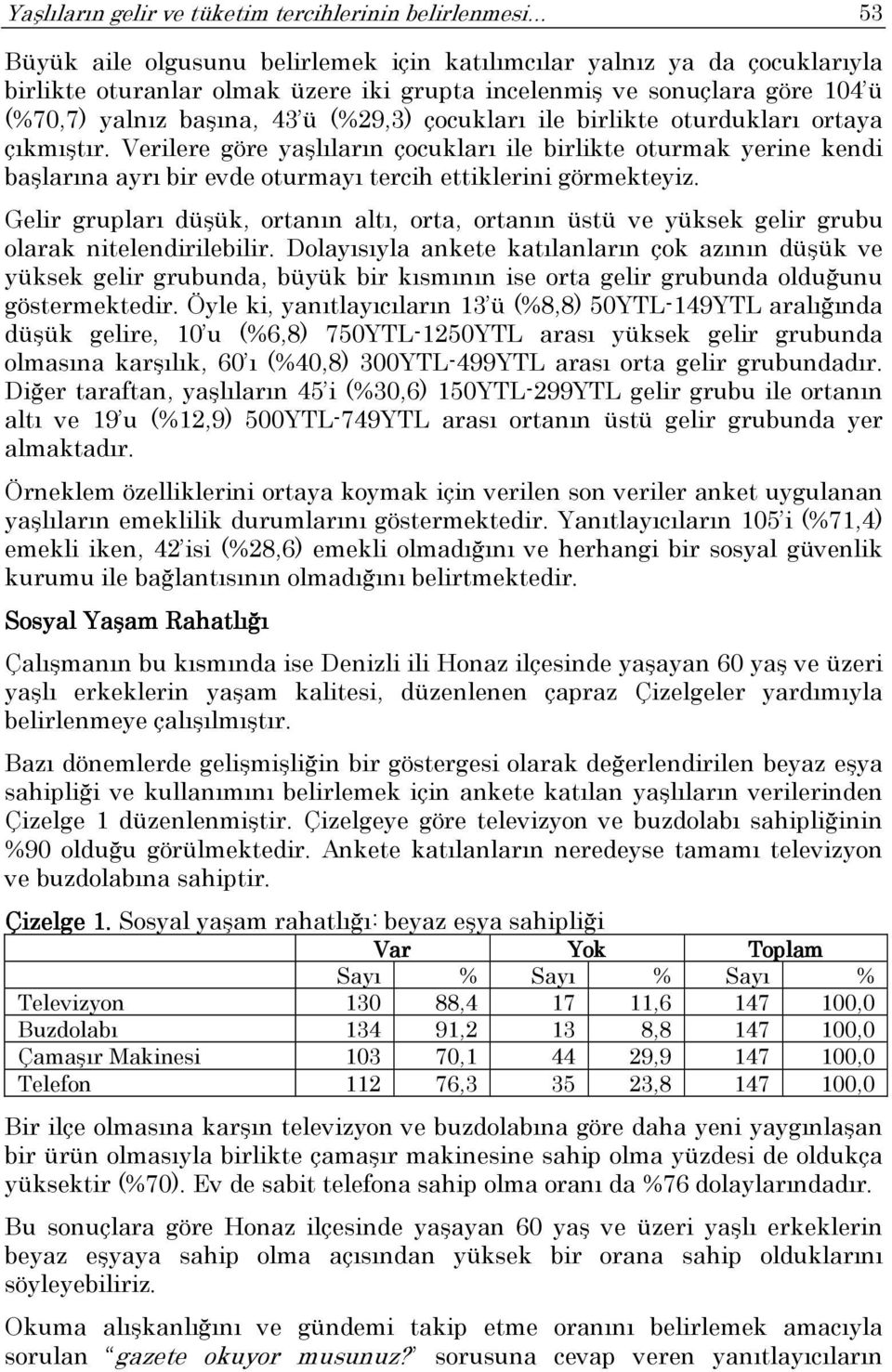 Verilere göre yaşlıların çocukları ile birlikte oturmak yerine kendi başlarına ayrı bir evde oturmayı tercih ettiklerini görmekteyiz.