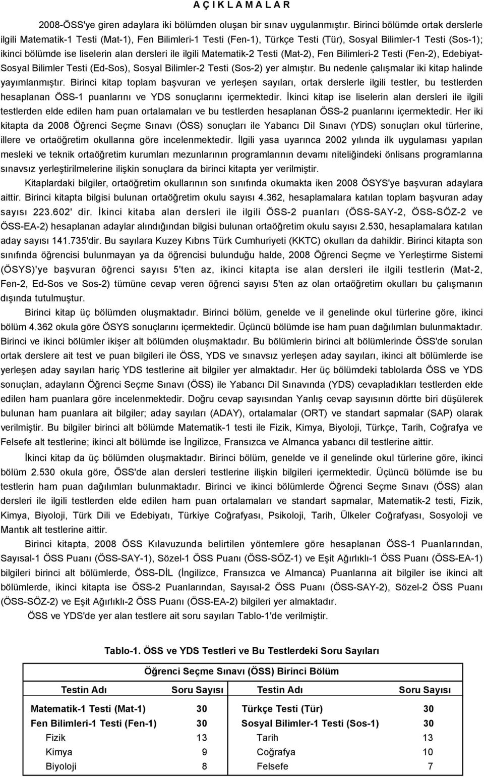 ilgili Matematik-2 Testi (Mat-2), Fen Bilimleri-2 Testi (Fen-2), Edebiyat- Sosyal Bilimler Testi (Ed-Sos), Sosyal Bilimler-2 Testi (Sos-2) yer almýþtýr.